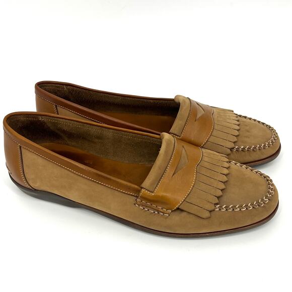 Bally Italy Mens Suede Leather Kilted Penny Loafers in Khaki Tan Size 11 - Picture 3 of 10